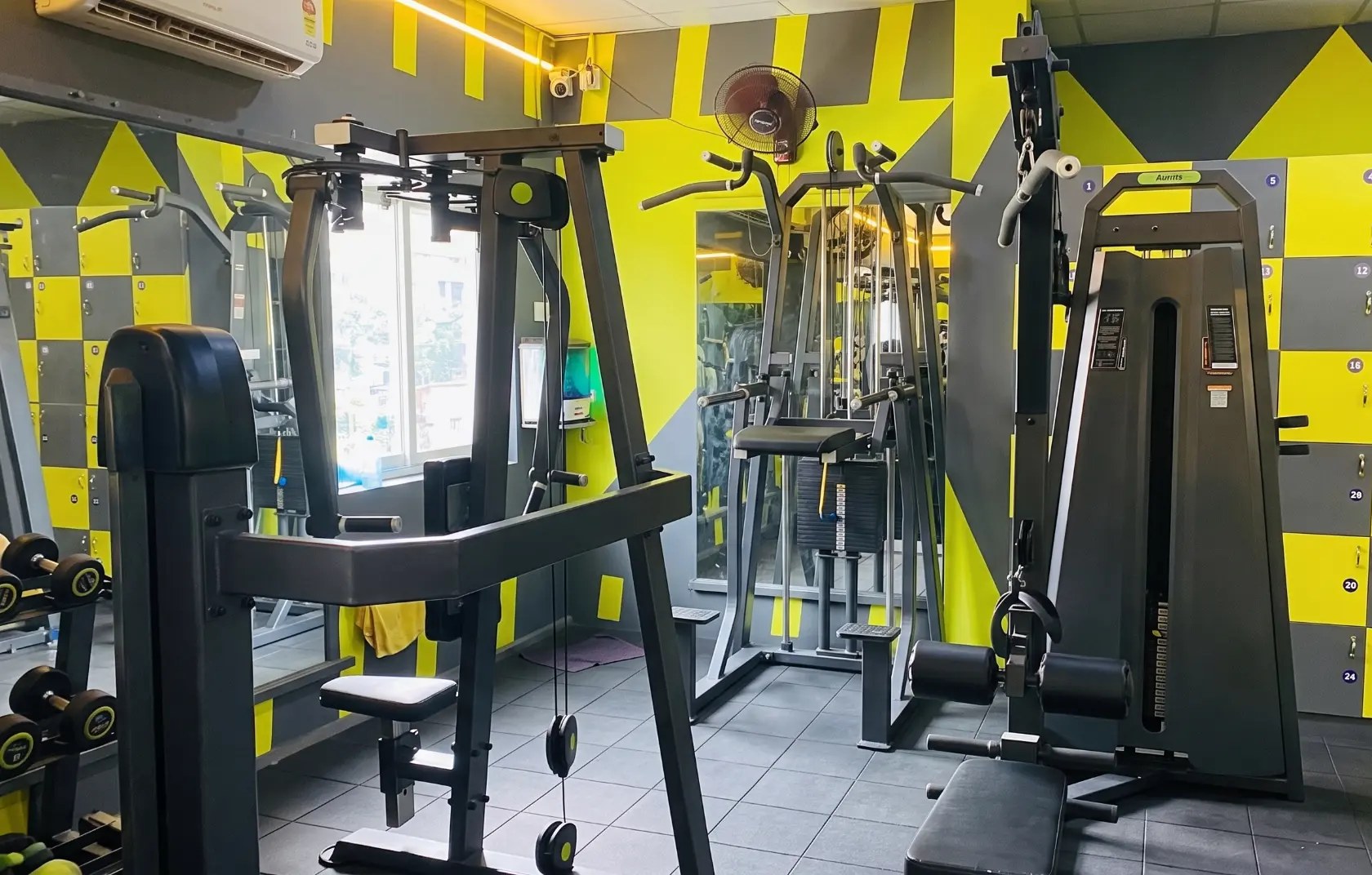 First floor strength machines, dumbbells and member lockers